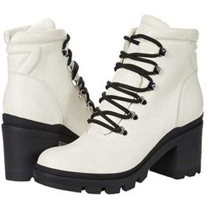 MARC FISHER Kini Ivory Leather Block Heel Bootie - Size 8.5